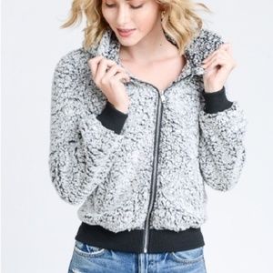 Black Two Tone Sherpa Crop Sweater Jacket